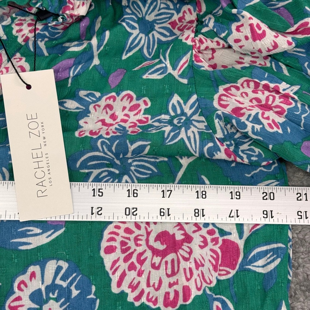 Rachel Zoe Floral Print Green V Neck Puff Sleeve Blouse Women's Size S - Picture 3 of 6